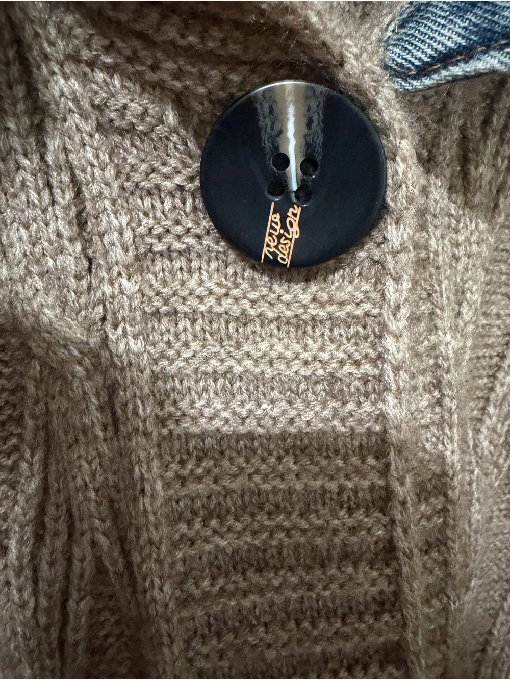 COMMENSE Diamond Stitch Knitting Longline Cardigan Denim Tan Oversized fit S - Picture 7 of 15
